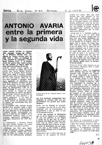 Antonio Avaria entre la primera y la segunda vida