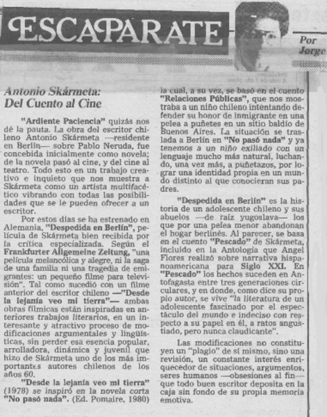 Antonio Skármeta, del cuento al cine