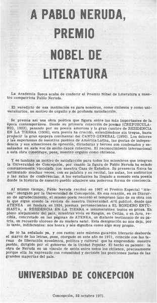 A Pablo Neruda, Premio Nobel de literatura.