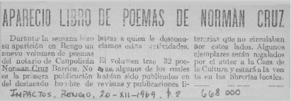 Apareció libro de poemas de Norman Cruz.