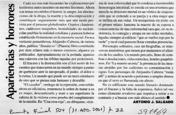 Apariencias y horrores  [artículo] Antonio J. Salgado