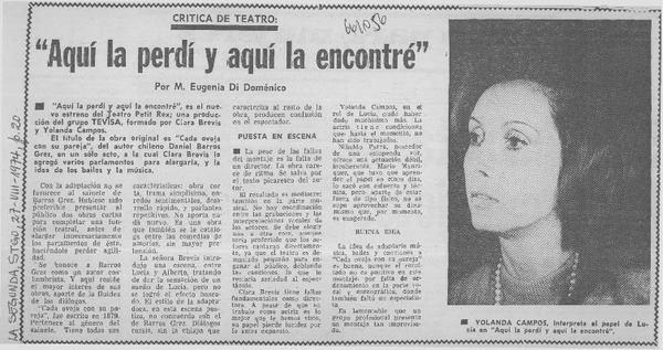 Aquí la perdí y aquí la encontré"  [artículo] M. Eugenia Di Doménico.