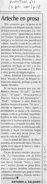 Arteche en prosa  [artículo] Antonio J. Salgado