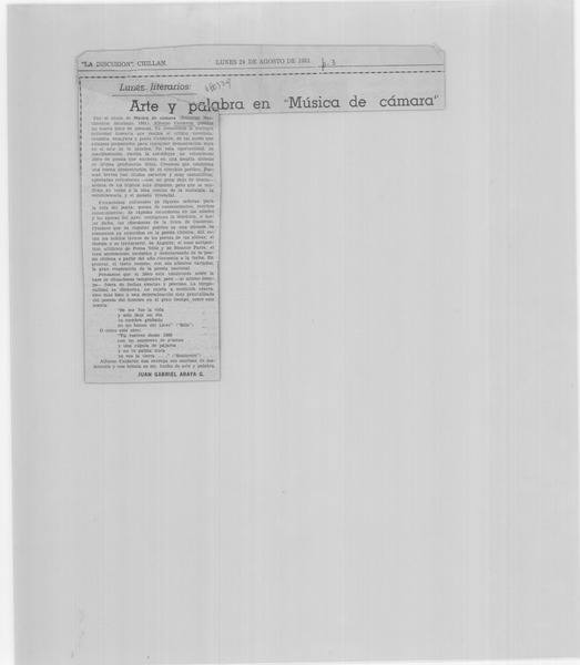 Arte y palabra en "Música de cámara"
