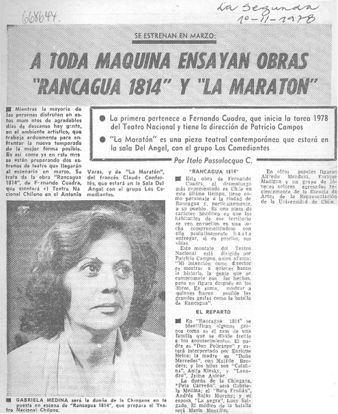 A toda maquina ensayan obras "Rancagua 1814" y "La maratón"