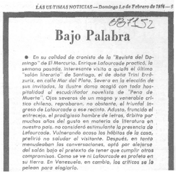 Bajo palabra.
