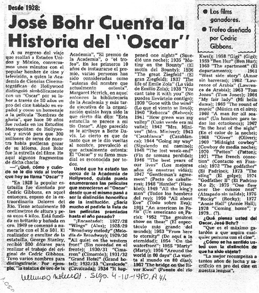 José Bohr cuenta la historia del "Oscar".