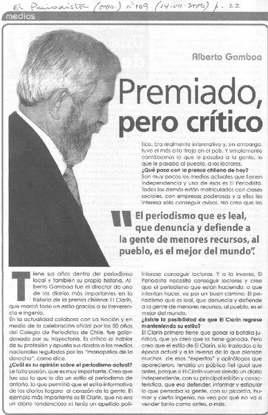 Premiado, pero crítico [entrevista]