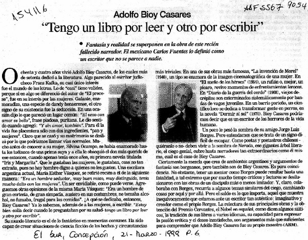 "Tengo un libro por leer y otro por escribir"  [artículo] ABM.