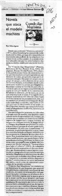 Novela que ataca el modelo machista  [artículo] Milton Aguilar.