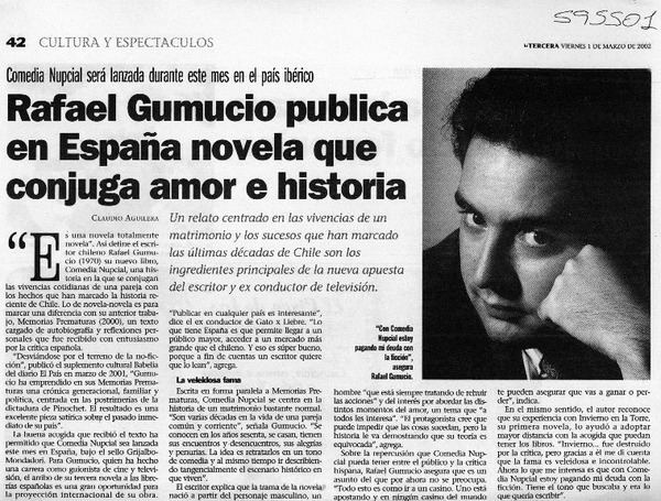 Rafael Gumucio publica en España novela que conjuga amor e historia  [artículo] Claudio Aguilera