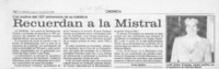 Recuerdan a la Mistral  [artículo] Rubén Aguilera.