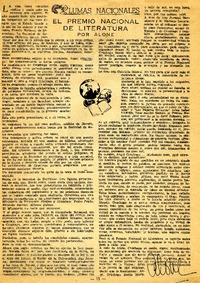 El Premio Nacional de Literatura  [artículo] Alone.