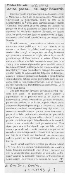 Adiós, poeta --, de Jorge Edwards  [artículo] Apir.