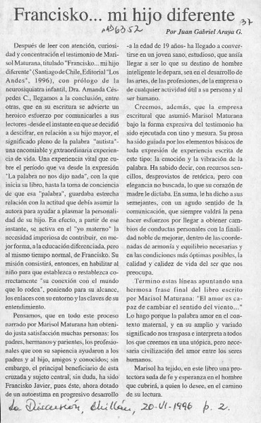 Francisko -- mi hijo diferente  [artículo] Juan Gabriel Araya G.
