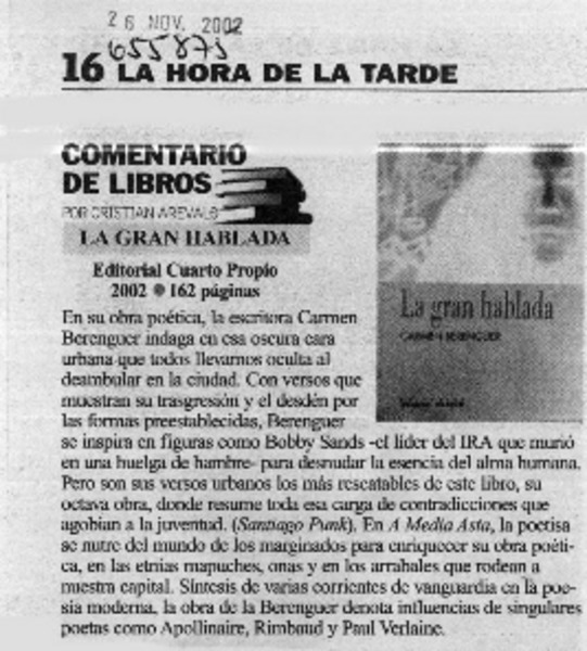 La Gran hablada : [comentario] [artículo] Cristián Arévalo.