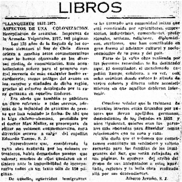 "Llanquihue 1852-1977. Aspectos de una coloniación"
