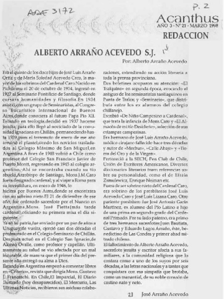 Alberto Arraño Acevedo S. J.  [artículo] José Arraño Acevedo.