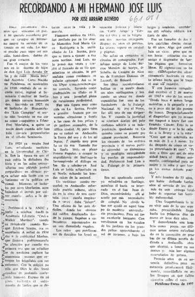 Recordando a mi hermano Jose Luis  [artículo] José Arraño Acevedo.