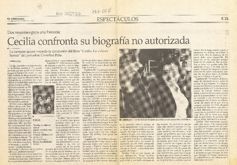 Cecilia confronta su biografía no autorizada  [artículo] Gabriela Bade.
