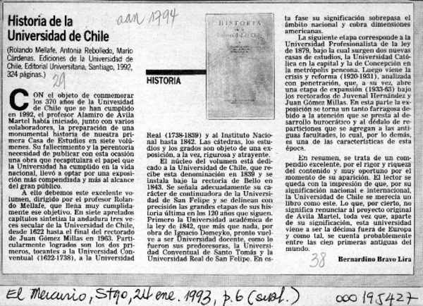 Historia de la Universidad de Chile  [artículo] Bernardino Bravo Lira.