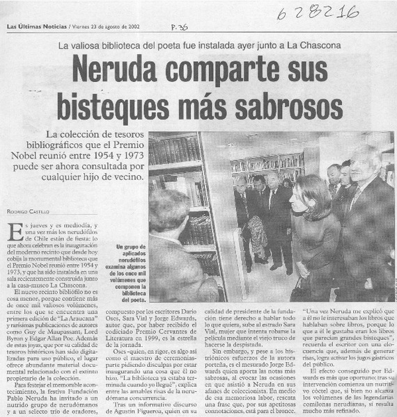 Neruda comparte sus bisteques más sabrosos  [artículo] Rodrigo Castillo