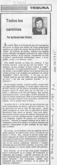Todos los caminos  [artículo] Guillermo Raúl Chávez.