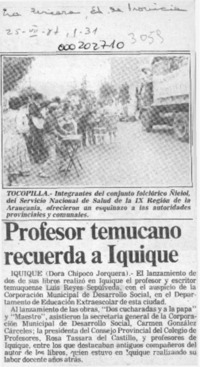 Profesor temucano recuerda a Iquique