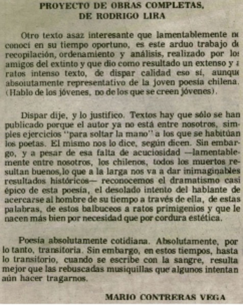 Proyecto de obras completas, de Rodrigo Lira