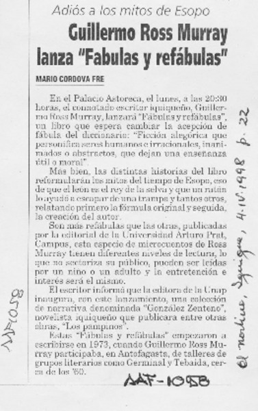 Guillermo Ross Murray lanza "Fábulas y refábulas"