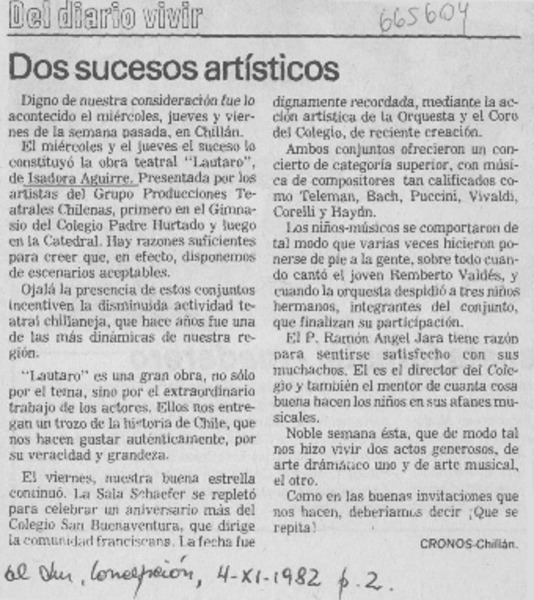 Dos sucesos artísticos