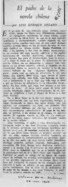 El padre de la novela chilena  [artículo] Luis Enrique Délano.