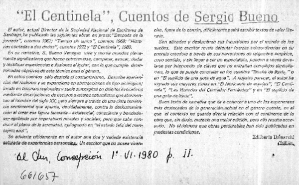 El Centinela"  [artículo] Edilberto Domarchi.