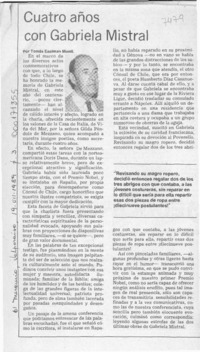 Cuatro años con Gabriela Mistral  [artículo] Tomás Eastman Montt.