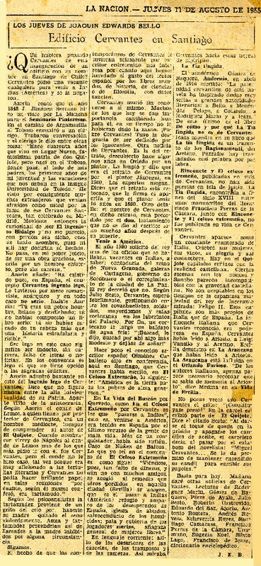 Edificio Cervantes en Santiago  [artículo] Joaquín Edwards Bello.