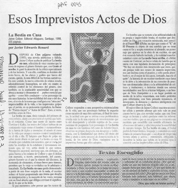Esos imprevistos actos de Dios  [artículo] Javier Edwards Renards.