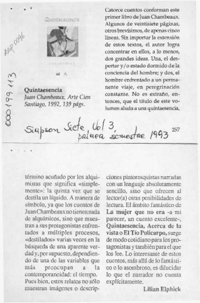 Quintaesencia  [artículo] Lilian Elphick.