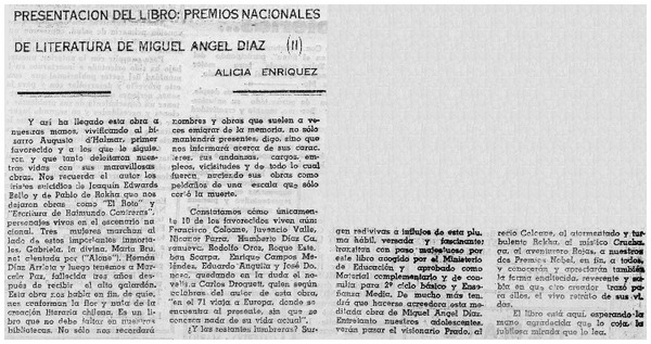 Presentación del libro: premios nacionales de literatura de Miguel Angel Díaz (II)