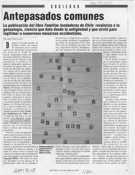 Antepasados comunes  [artículo] Eduardo Fernández.