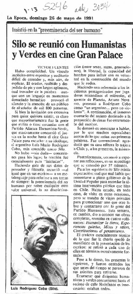 Silo se reunió con humanistas y verdes en cine Gran Palace  [artículo] Víctor Fuentes.