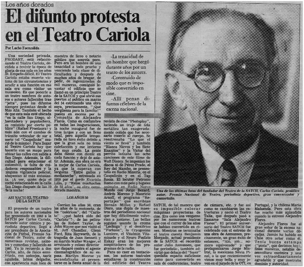 El difunto protesta en el Teatro Cariola