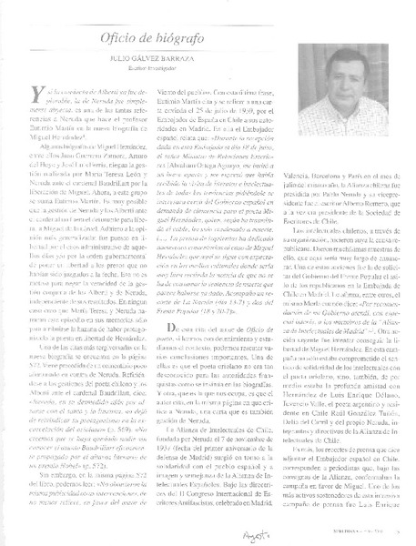Oficio de biógrafo  [artículo] Julio Gálvez Barraza.
