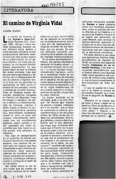 El camino de Virginia Vidal  [artículo] Agata Gligo.