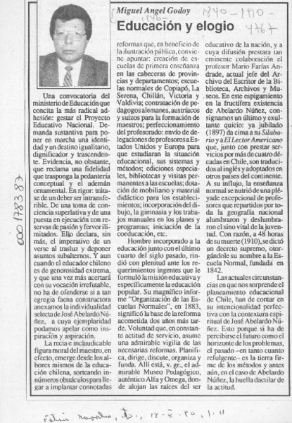 Educación y elogio  [artículo] Miguel Angel Godoy.
