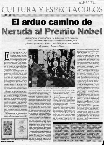 El arduo camino de Neruda al Premio Nobel