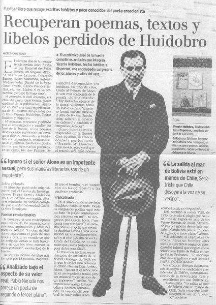 Recuperan poemas, textos y libelos perdidos de Huidobro