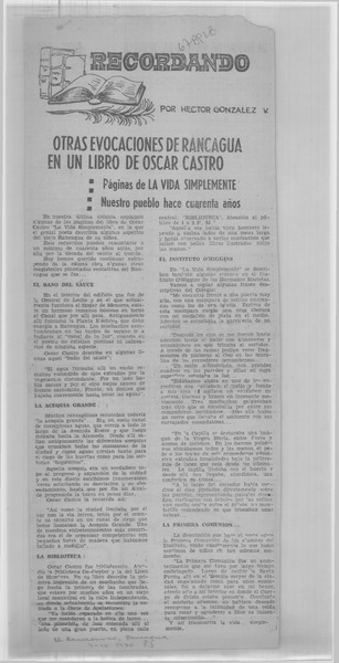 Otras evocaciones de Rancagua en un libro de Oscar Castro