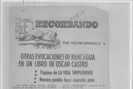 Otras evocaciones de Rancagua en un libro de Oscar Castro