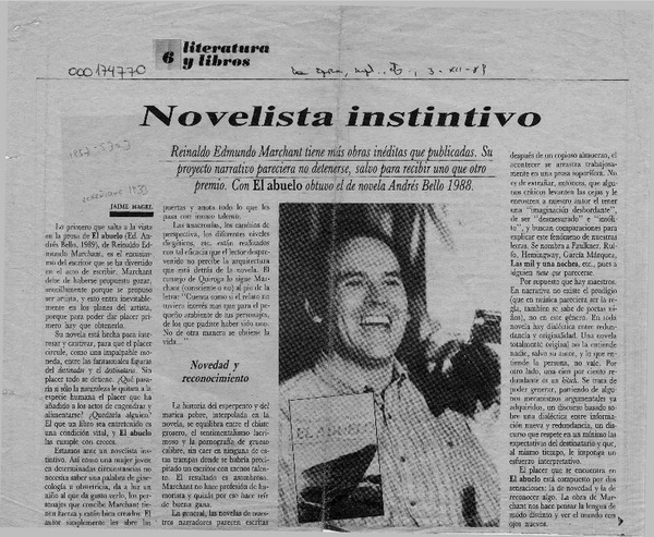 Novelista instintivo  [artículo] Jaime Hagel.