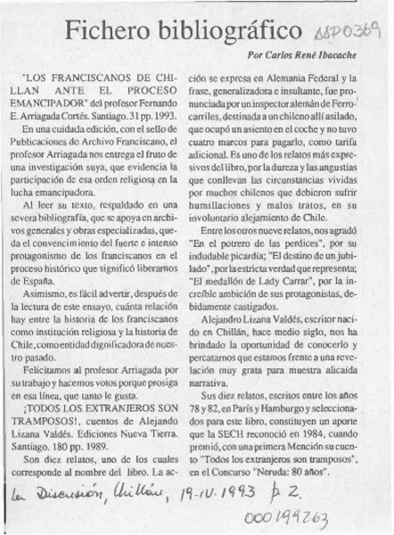 Fichero bibliográfico  [artículo] Carlos René Ibacache.